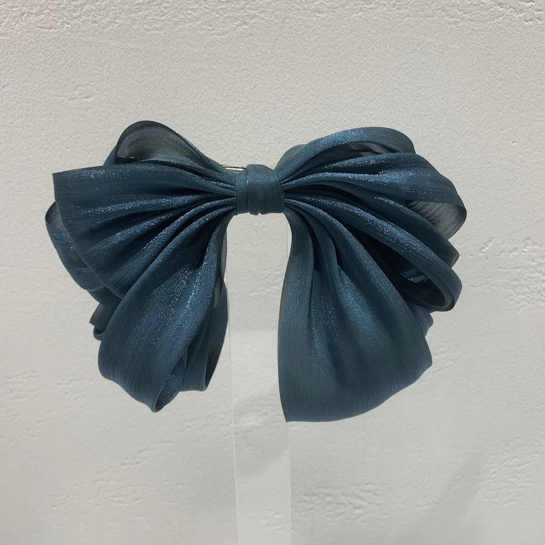 GREBUTY 4908 蓝色气质多层蝴蝶结弹簧夹