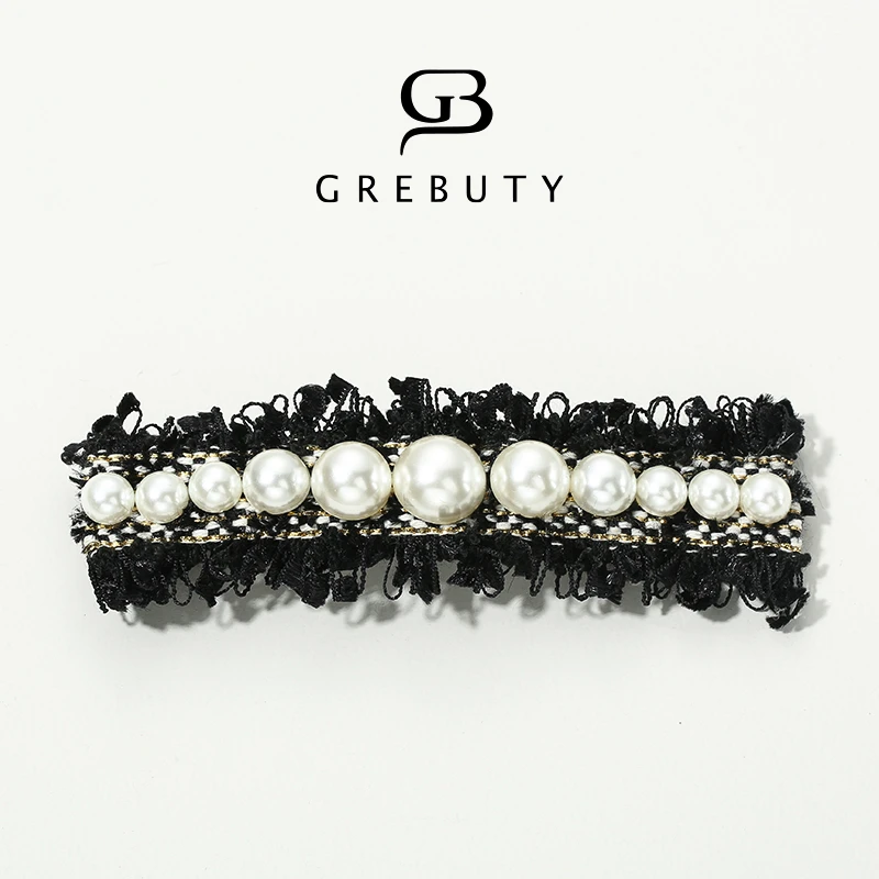 3709 新品小香风珠珠一字弹簧夹