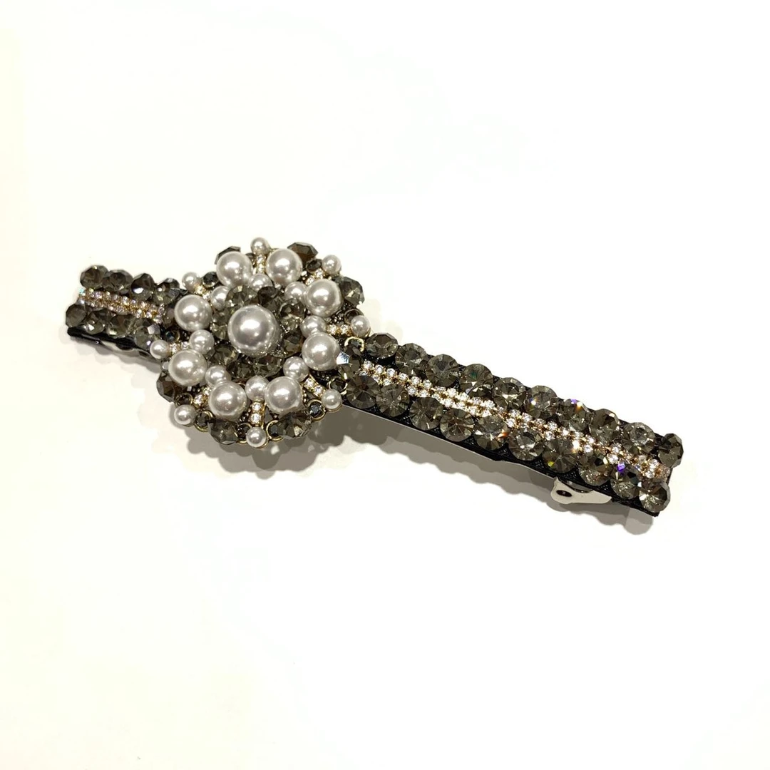 GREBUTY 非金属布艺发饰 3984 新品锆石珠珠闪闪一字弹簧夹