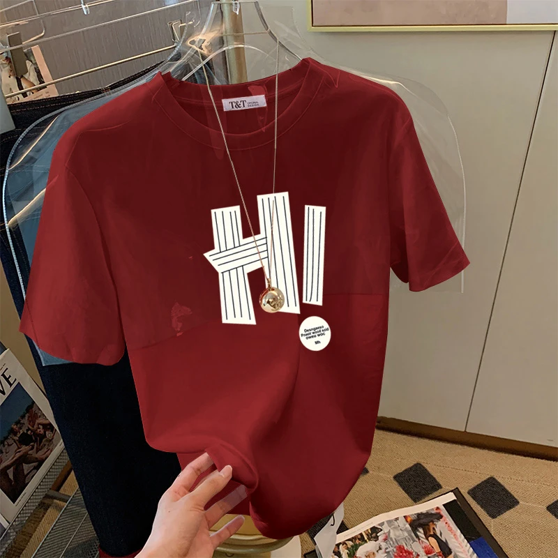 春秋冬季正肩磨毛高档短袖t恤女内搭上衣新年红色加厚洋气打底衫