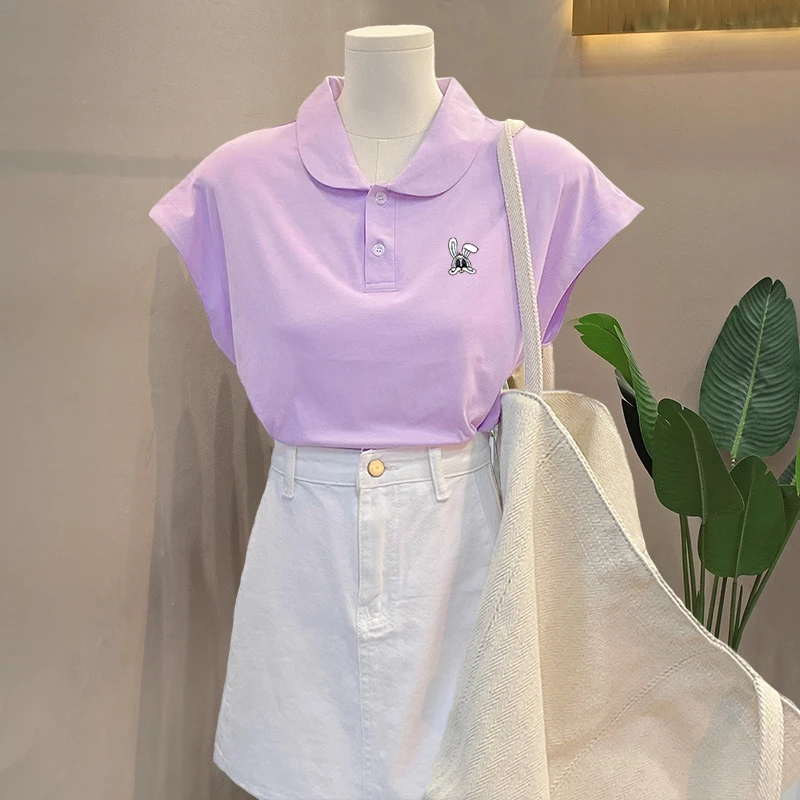 高档polo领上衣短袖t恤女2023新款爆款时尚百搭洋气外出飞飞袖夏