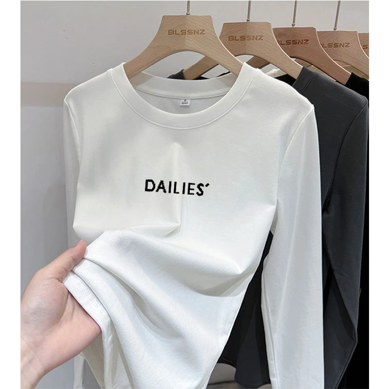 正肩圆领磨毛长袖t恤女时尚百搭减龄显瘦打底衫ins上衣春秋冬季潮