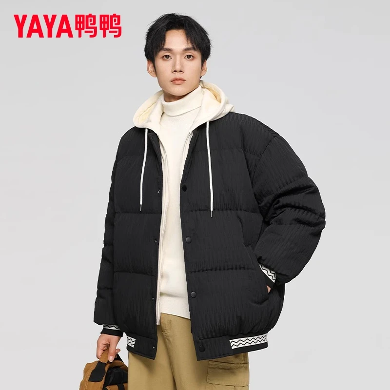 YAYA/鸭鸭羽绒服男短款冬新品时尚百搭拼色棒球领外套YE4B00670J9