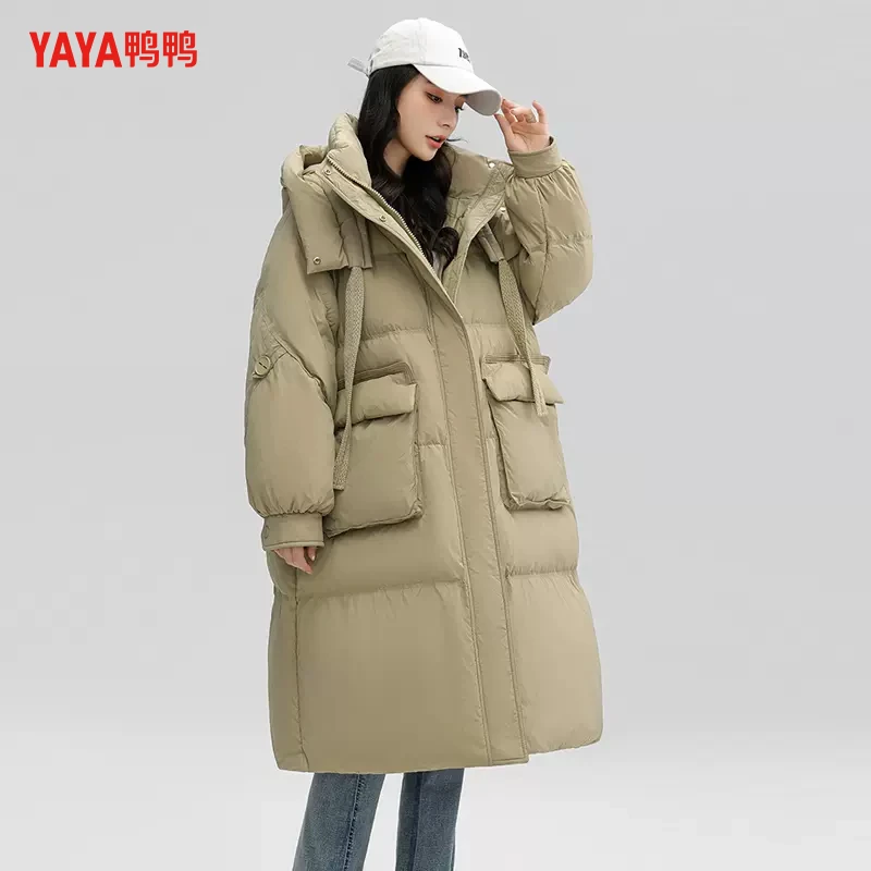 YAYA/鸭鸭羽绒服女2023年长款连帽韩版休闲保暖时尚潮流保暖外套