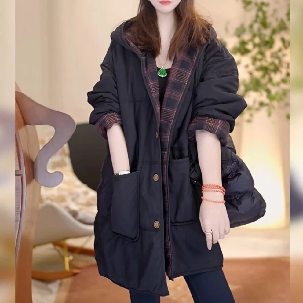 欧货高端轻奢2025秋冬季新款棉服女款爆款连帽棉衣外套休闲中长款