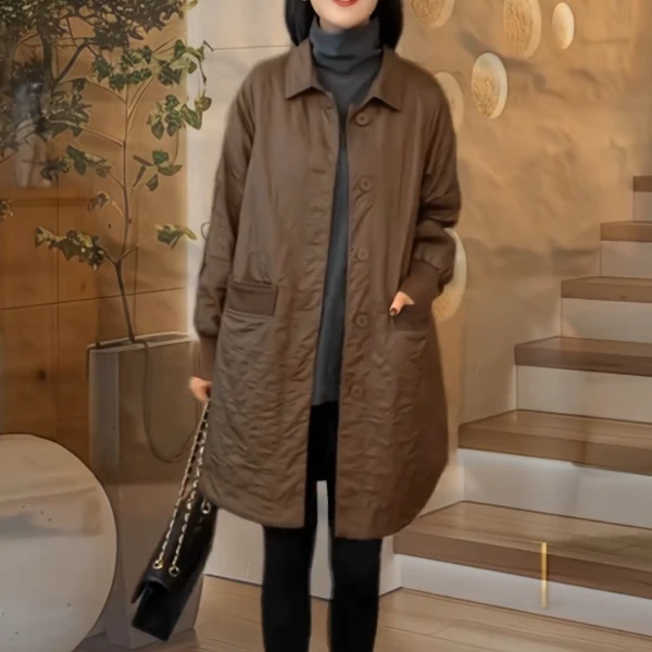 高端气质加棉风衣外套女2024秋装新款宽松大码休闲中长款纯色大衣