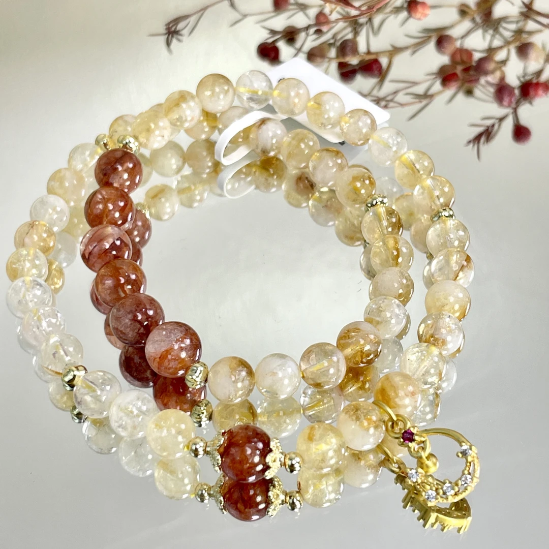 B601黄塔晶红胶花双圈水晶双圈手链多样性发其一