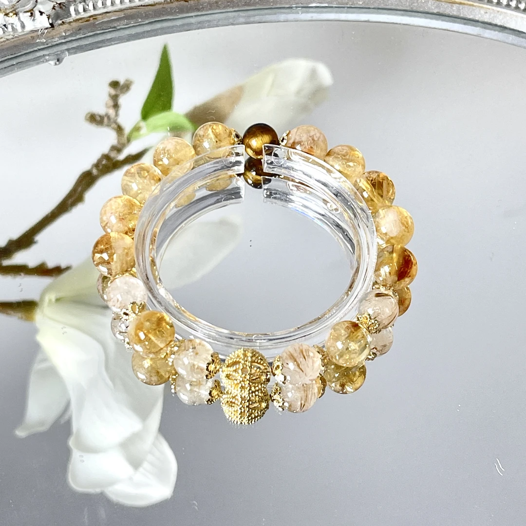 B607球球黄塔晶金钛晶黄虎眼单圈手链多样性发其一