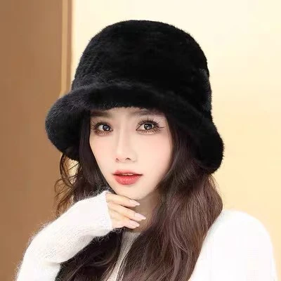 水貂帽子女冬新款韩版潮渔夫帽时尚百搭貂绒礼帽保暖护耳皮草