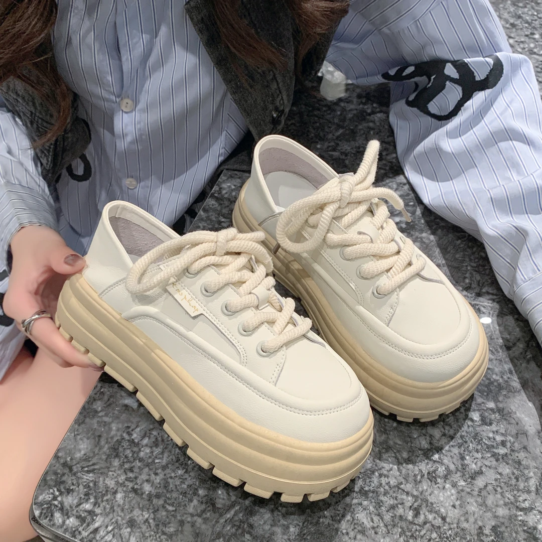 小白鞋女2023新款秋季厚底松糕脚踩两穿增高百搭休闲板鞋休闲鞋子