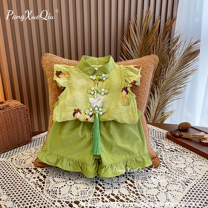 【胖雪球】2024新儿童萌娃夏季国风套装男女童宝洋气两件套复古小童