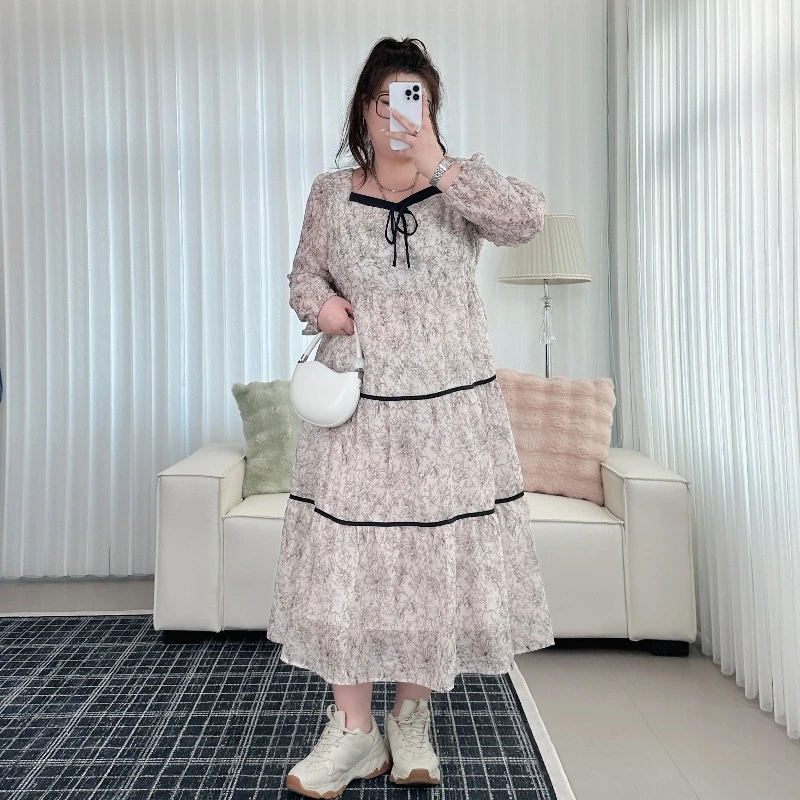 断码捡漏~芍药玫瑰 / 水墨设计蝴蝶结连衣裙8537花契大码胖mm休闲