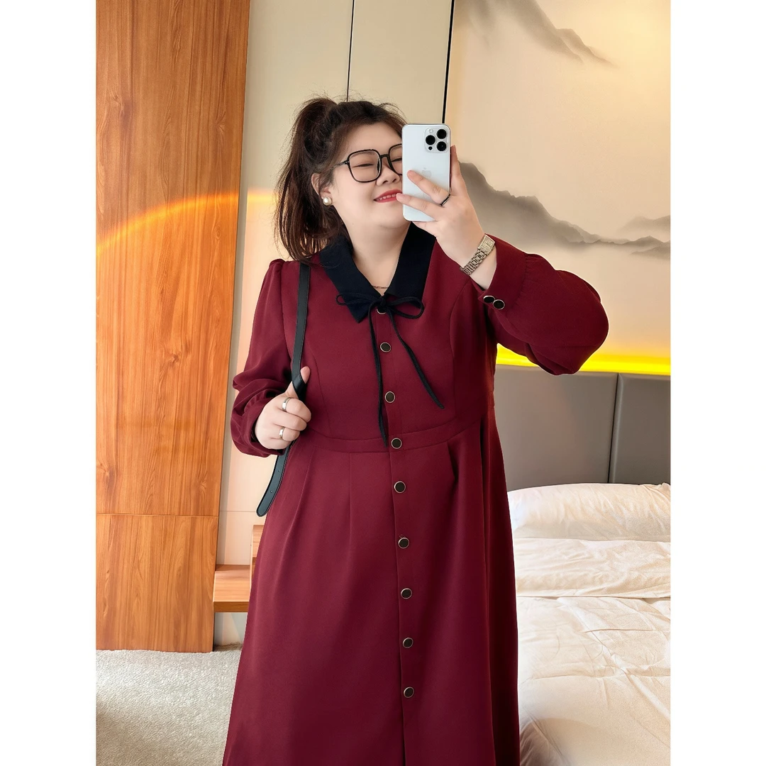 断码捡漏~格雷贝果 / 名媛设计感长袖连衣裙11754花契大码胖mm