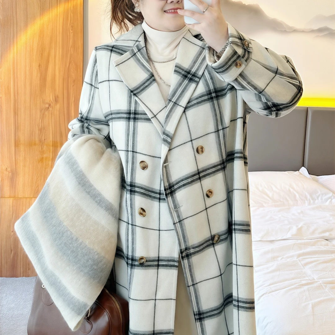 断码捡漏~缪斯华宴 /老钱气场全开格子毛呢大衣6767花契大码200斤