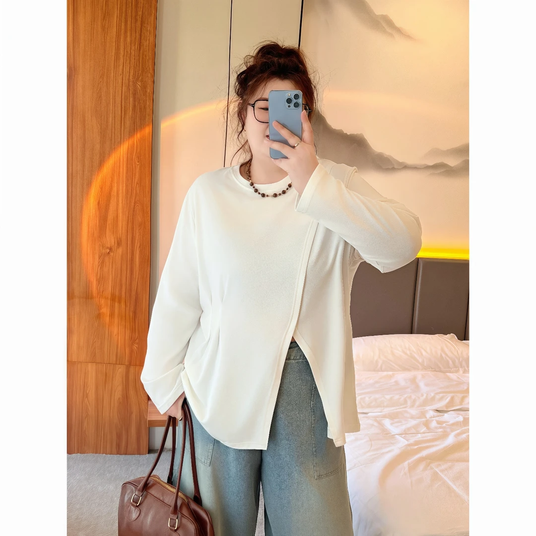 【晓晓家】断码捡漏~伦敦启事/设计款加厚丝芙绒侧开叉长袖T恤12184