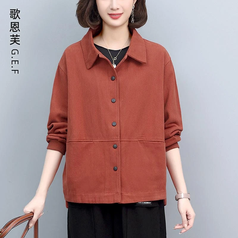 外套女春秋款2025新款中年妈妈秋装上衣宽松大码短款翻领休闲夹克