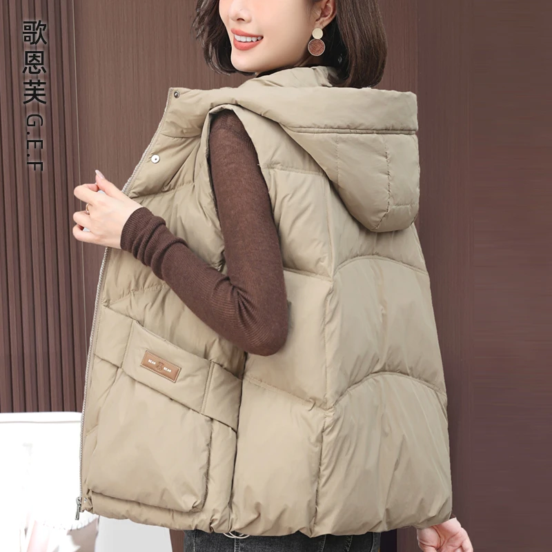 加厚冬季女马夹秋冬女士立领马甲短款连帽时尚百搭妈妈背心马夹