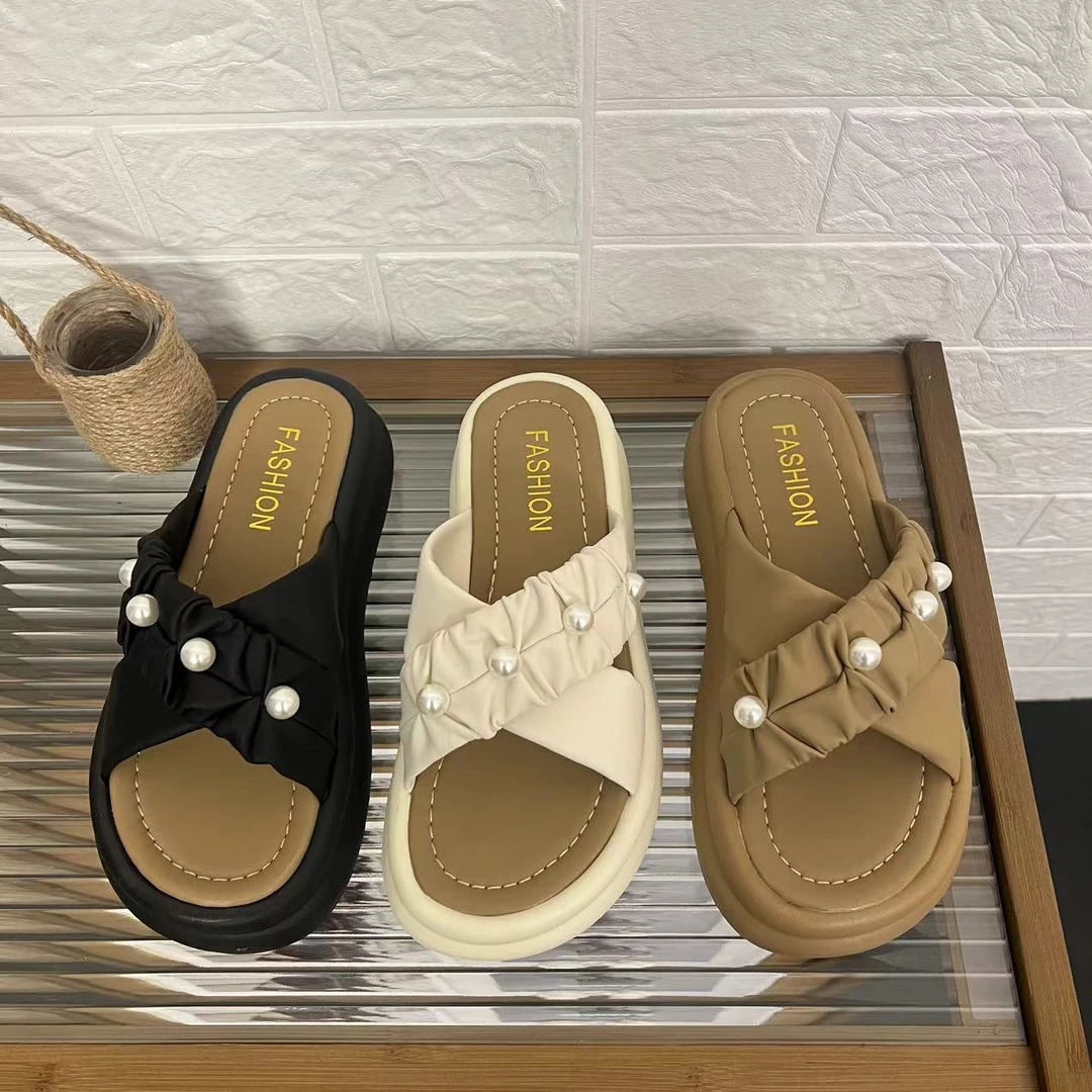 【Cookie】珍珠法式时尚休闲百搭软底夏季拖鞋韩版舒适