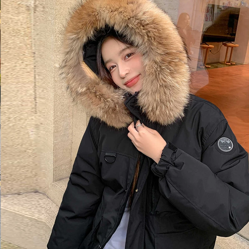 貉子毛大毛领工装派克羽绒服女2024冬季新款加厚高级情侣外套WK