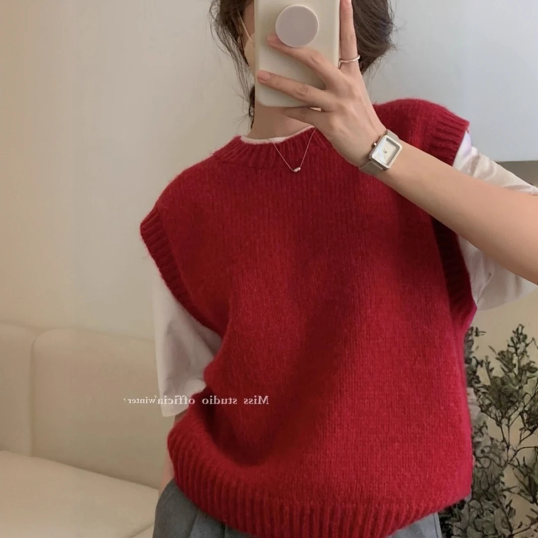 【厂家直售马甲】韩系软糯温柔风叠穿圆领套头无袖针织背心女X05