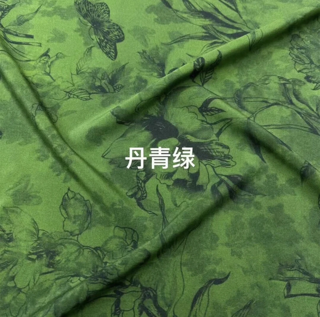 精品人造棉棉绸布料丹青绿布料直播