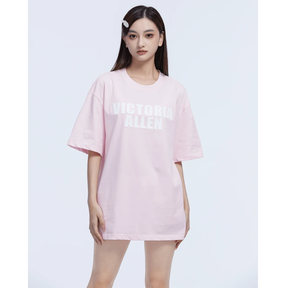 VICTORIA ALLEN情侣款夏季纯棉半袖浅粉色钢板印短袖T VA23B12045
