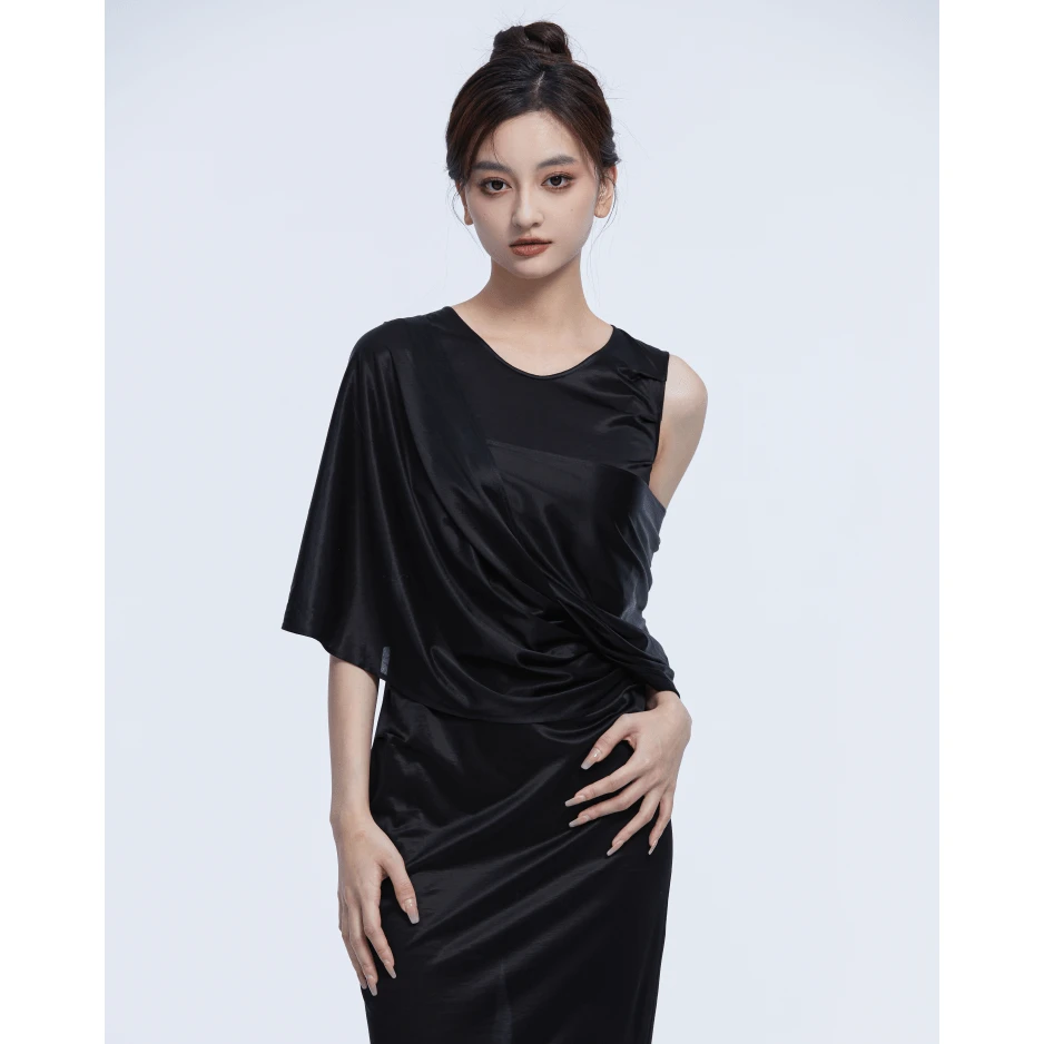 VICTORIA ALLEN女士新款黑色时尚轻薄透感长款连衣裙 VA23B36418