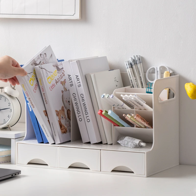 文件收纳架办公室桌面收纳盒书本资料多层大容量置物架带笔筒抽屉