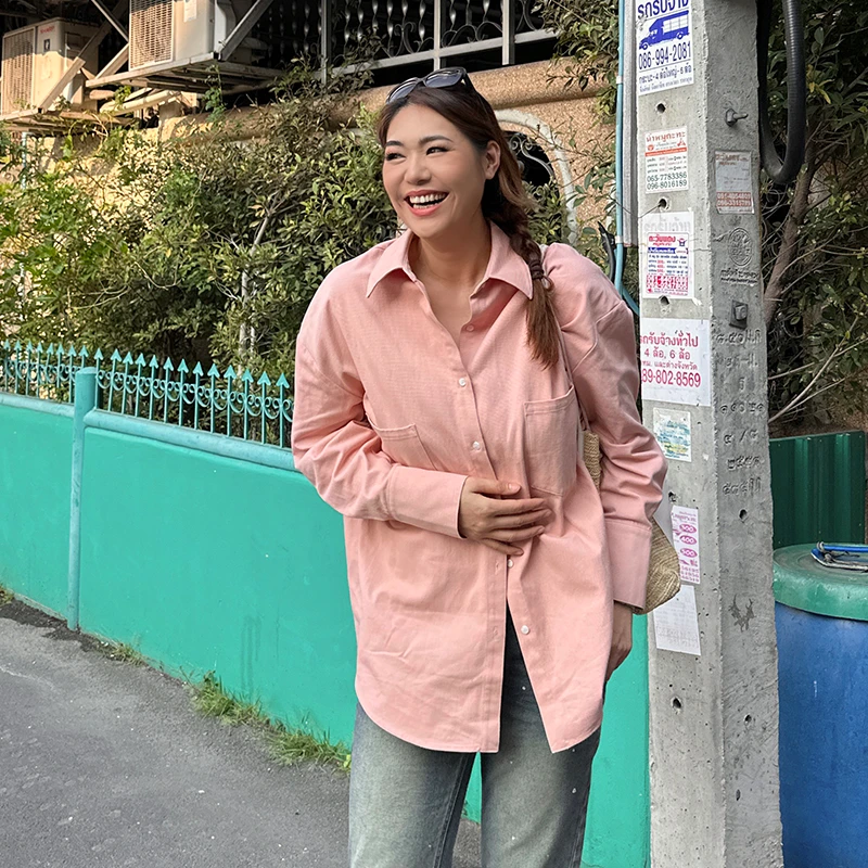 PLUS QUEEN 宏蓝 ｜高个子粉色黑色长袖衬衫