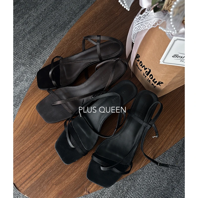 PLUS QUEEN 宏蓝｜大码女鞋43 44码 法式简约绑带凉鞋