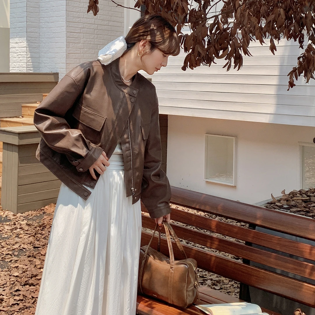 【现货】咖啡街区FS408W019棕色皮外套