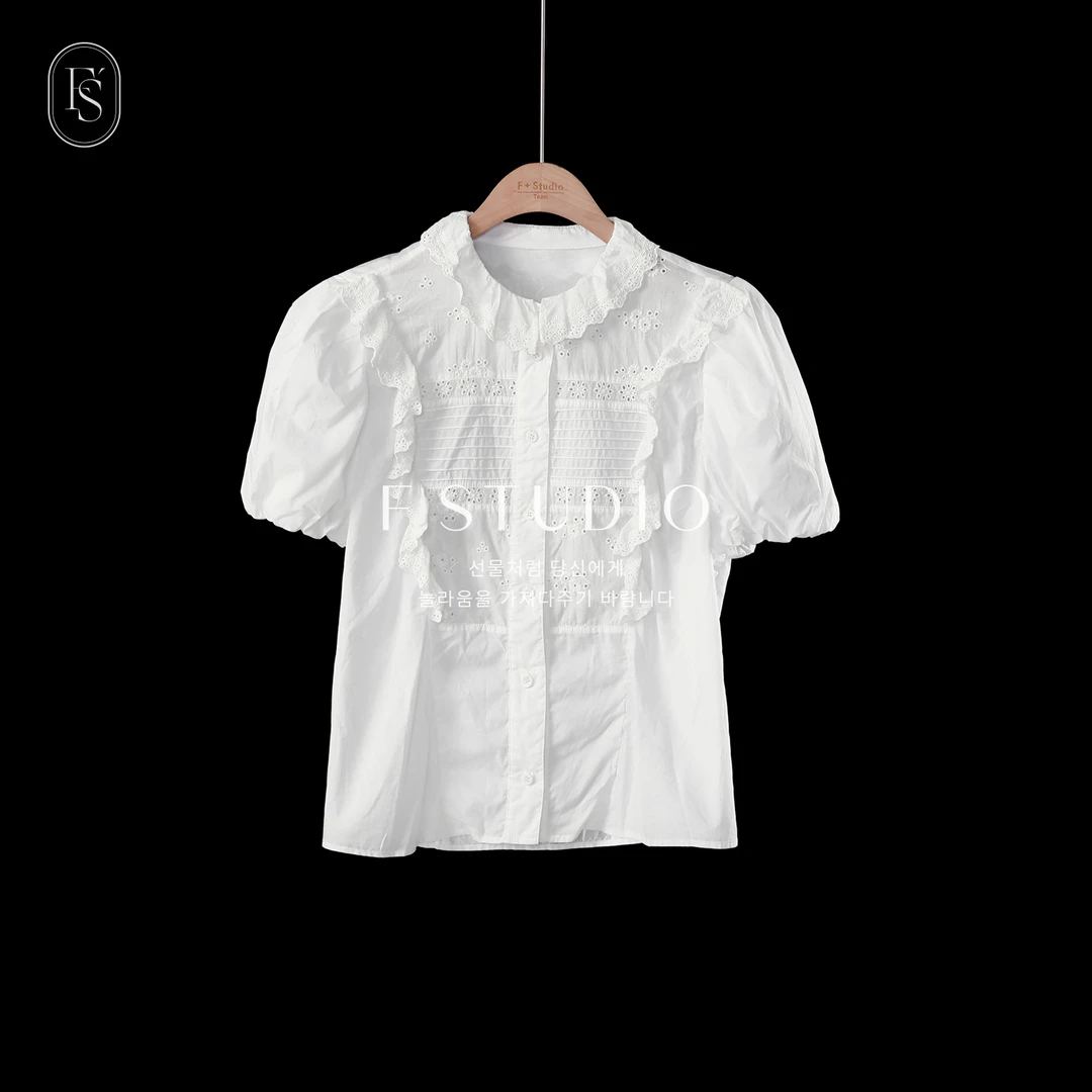 「新品」【白茶水波】蕾丝花边衬衫FS405S004