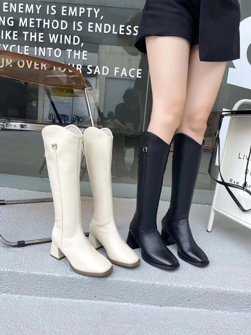 3201-1网红显瘦粗跟小个子不过膝骑士长筒靴