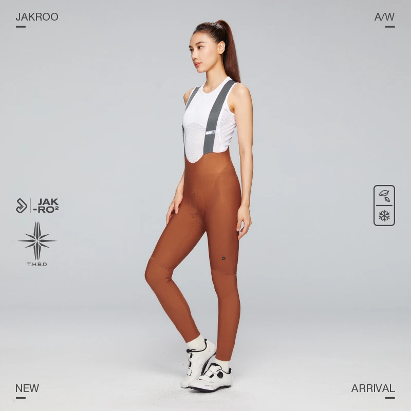 捷酷秋冬新女款TB-ONE抓绒背带裤进口面料双箭头垫档修身骑行长裤