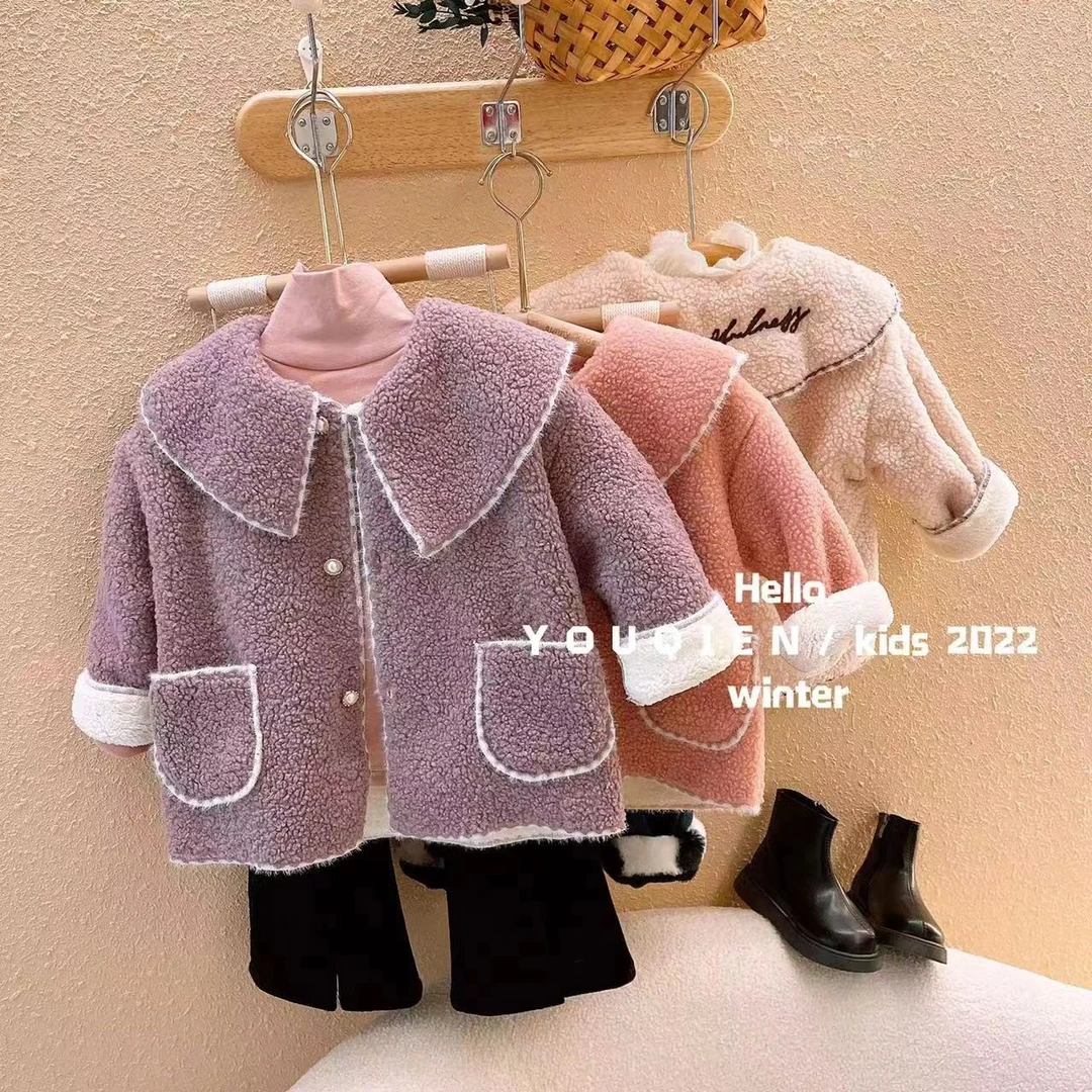 女童秋冬羊羔绒外套加绒加厚新款洋气韩范儿童上衣