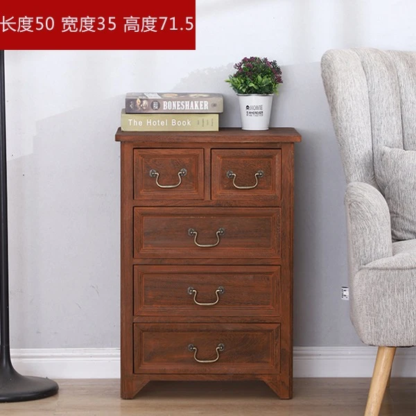 美式实木五斗柜抽屉式收纳柜客厅储物柜卧室床头柜整装复古风边柜