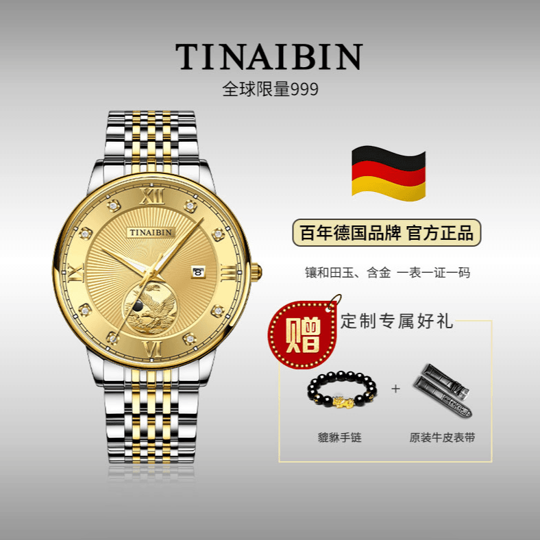 全新未使用 德国TINAIBIN 雄鹰展翅系列 全自动腕表送手串皮带lml