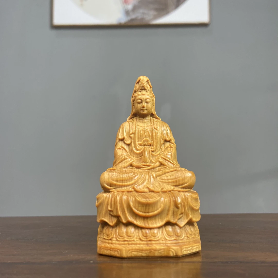 《甄选福利》崖柏坐莲观音高8cm创意根雕工艺品家居饰品中式客厅