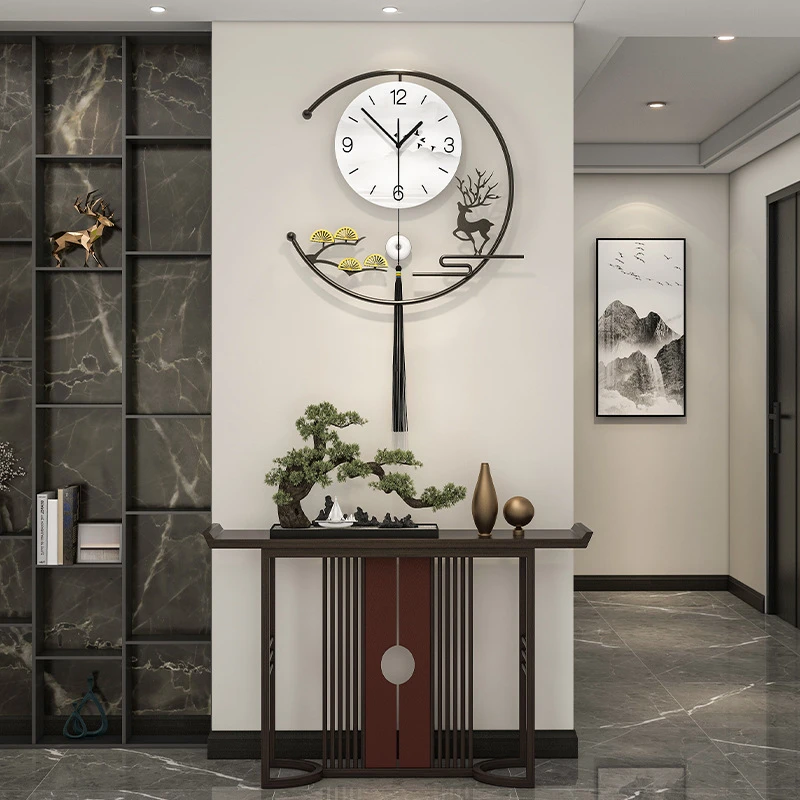 新中式挂钟客厅高级感家用装饰静音钟表挂墙时尚餐厅复古风时钟表
