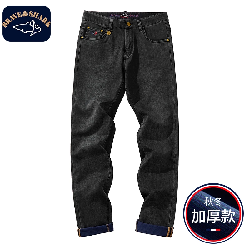 BRAVE&SHARK/勇士鲨鱼【官方正品】男士秋冬新款加厚牛仔裤厚款直筒