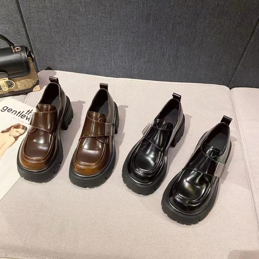 MJ2024复古厚底乐福鞋显瘦气质百搭网红时尚韩版圆头乐福鞋四季款