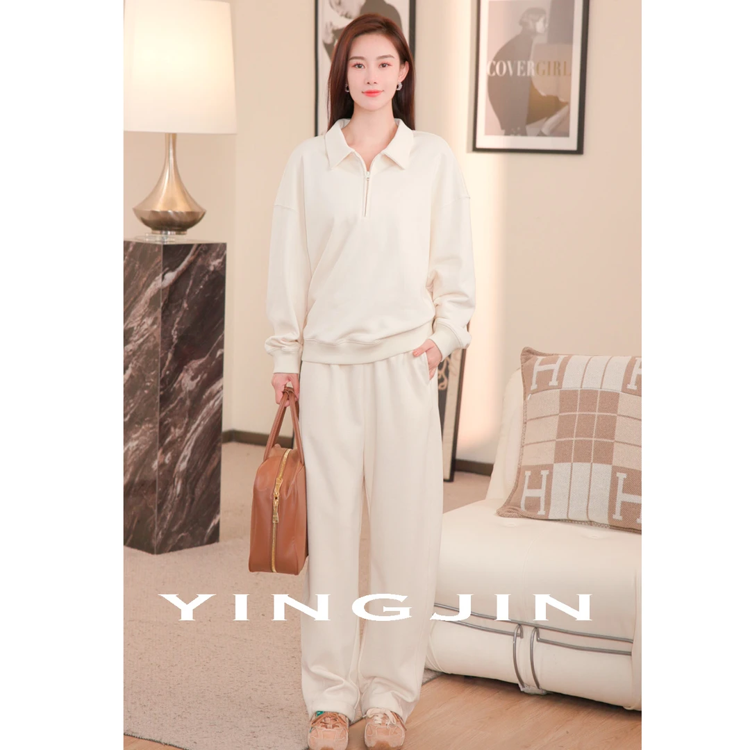 【YINGJIN】”生活美学“ 休闲立领 简约半拉链卫衣套装-YJZ0230T