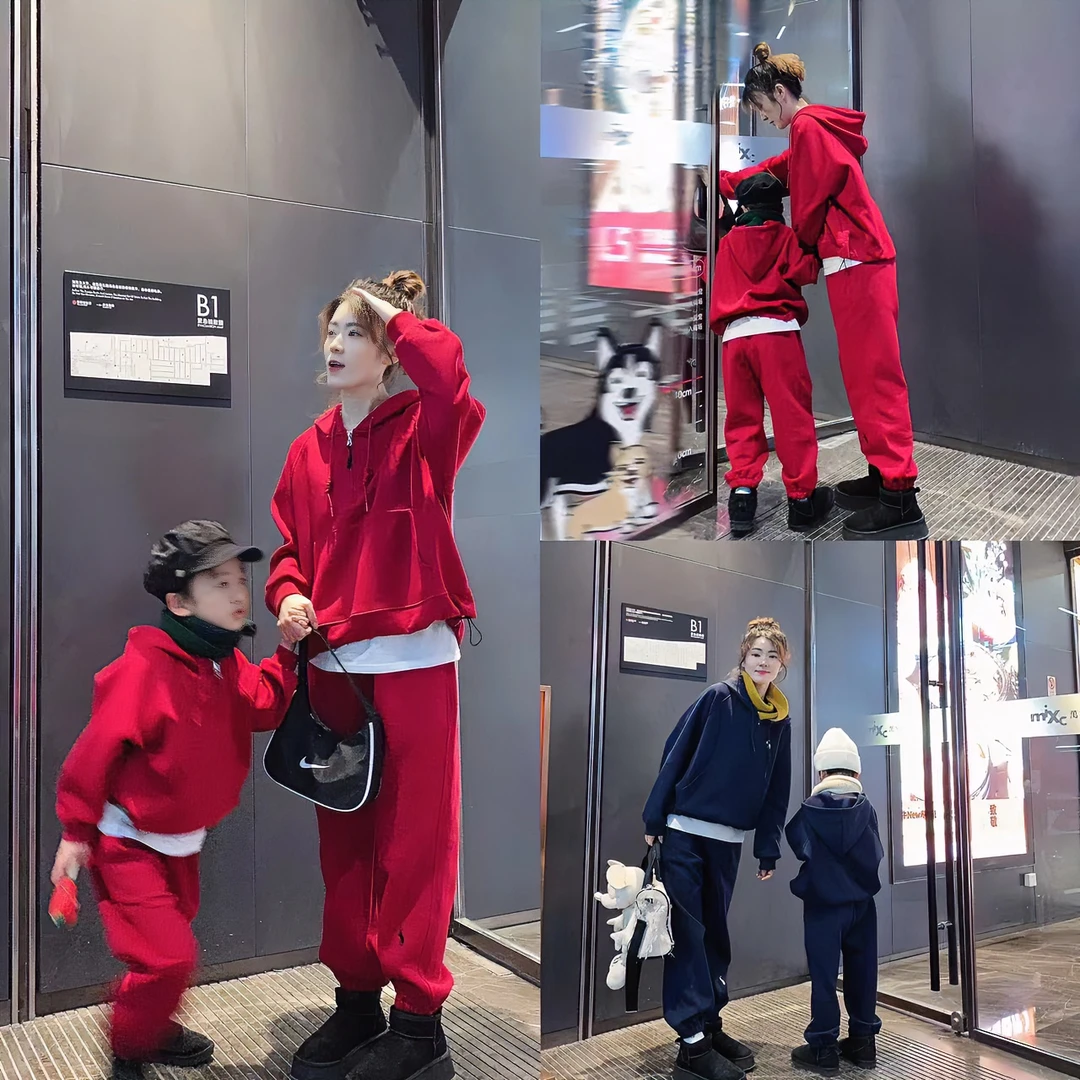 省心穿搭亲子装冬款卫衣套装母子新品宽松外套休闲百搭套头衫潮