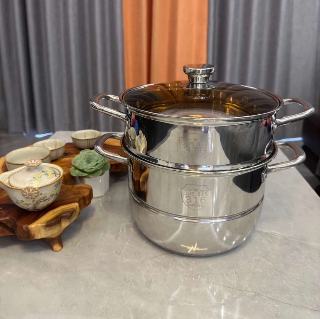 【28CM汤蒸锅】食品级特厚不锈钢家用小汤桶蒸锅电磁炉煤气灶燃气灶