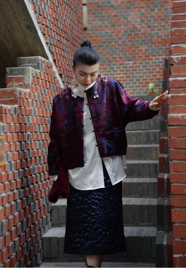 新中式古董彩缎重工提花正襟盘扣外套【定制款型 出售概不退换】
