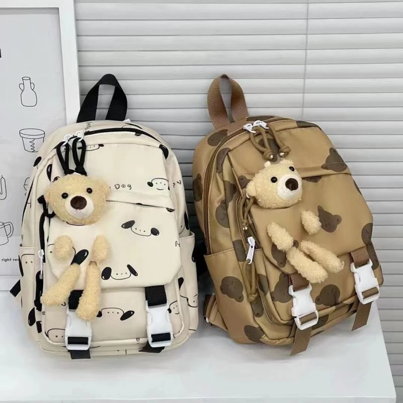 森系马卡龙色高颜值清新可爱毛绒小熊女生幼儿园儿童小双肩背包