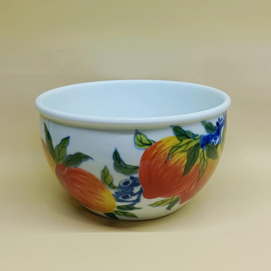 景德镇手工手绘釉下青花五彩陶瓷钵盂柴窑烧制（鸿福齐天万寿无疆）
