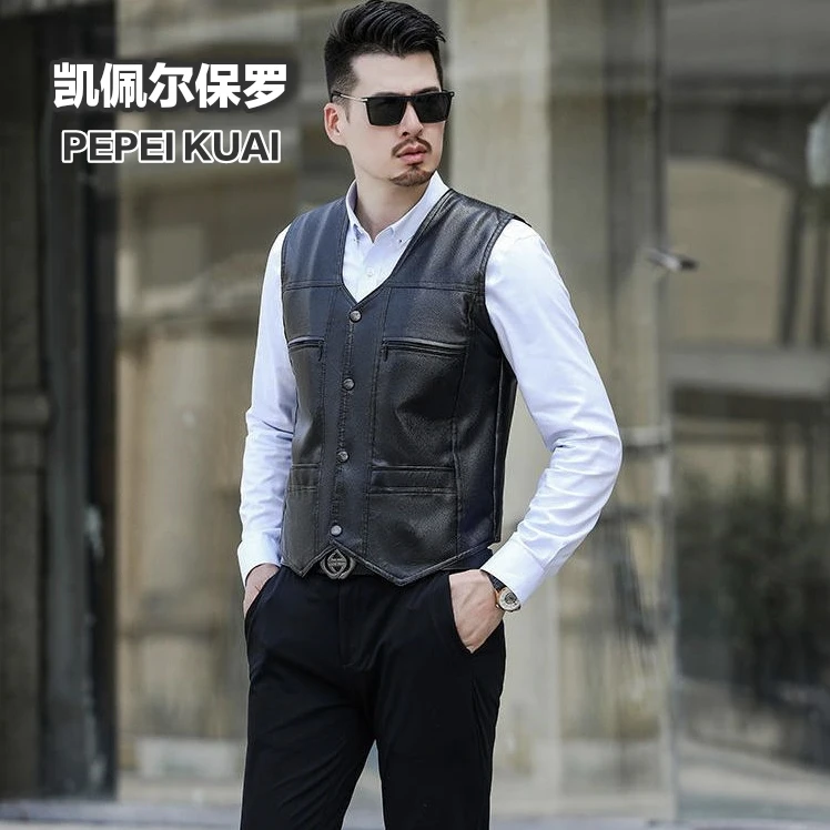 D凯佩尔保罗仿水貂绒马甲多口袋爸爸款秋冬休闲背心冬季