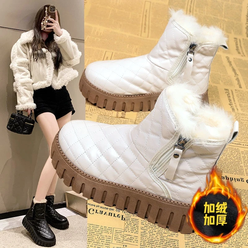 冬季回力休闲雪地靴女款冬季加绒加厚保暖东北大棉鞋皮面防水防寒