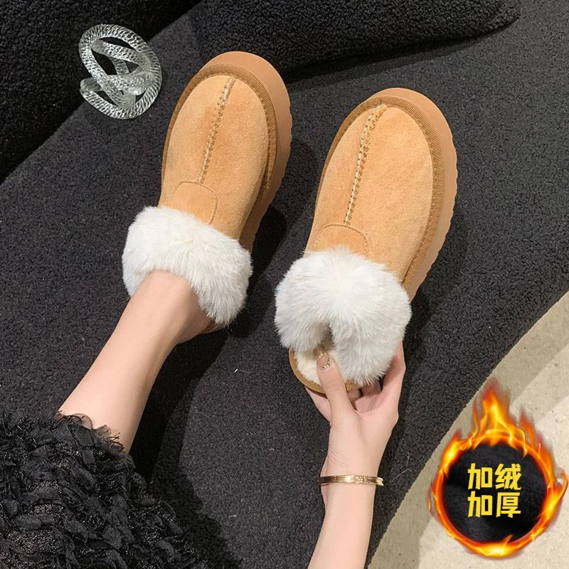 冬季回力休闲毛毛拖鞋女新款秋冬皮毛一体雪地靴厚底加绒包头棉拖